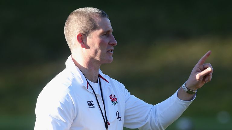 BAGSHOT, ENGLAND - FEBRUARY 17:  Stuart Lancaster, the England head coach, looks on during the England training session held at Pennyhill Park on February 