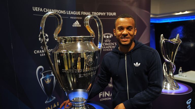  Ryan Bertrand of Chelsea poses for the camera with the Champions League Trophy