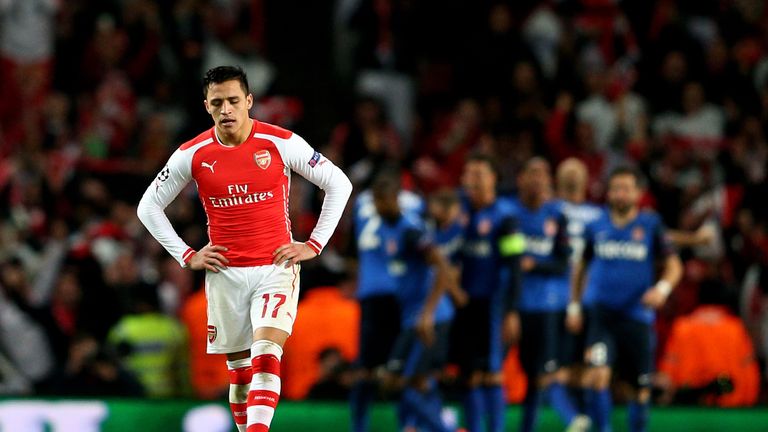 A dejected Alexis Sanchez of Arsenal v Monaco