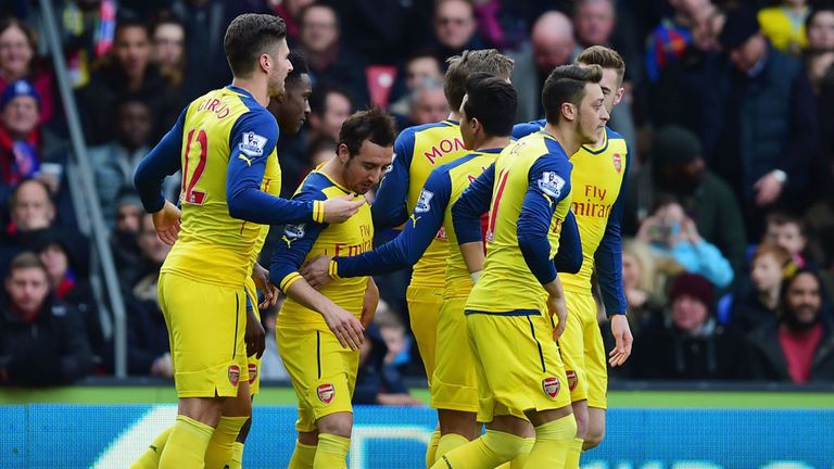 Santi Cazorla celebrates after scoring a penalty against Crystal Palace