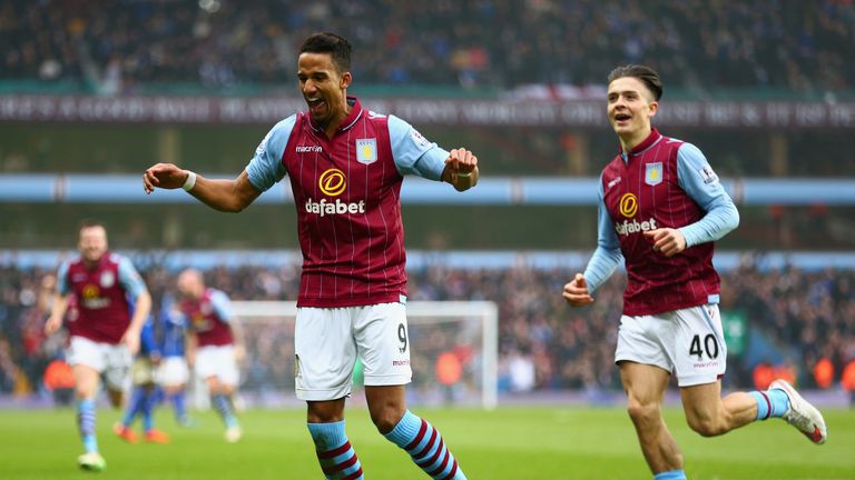 Scott Sinclair of Aston Villa celebrates scoring the second goal during the FA Cup fifth round match between Aston Villa and Leicester City