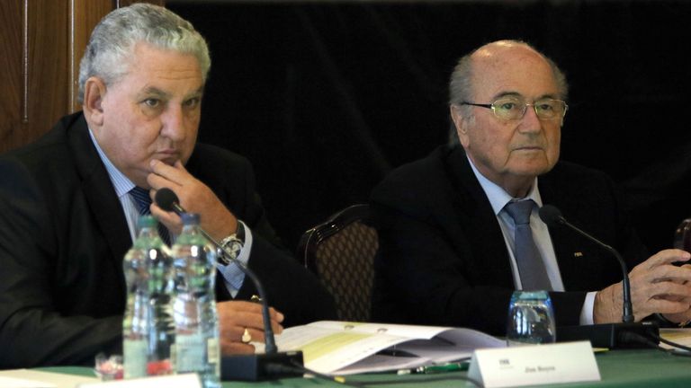 FIFA President Sepp Blatter (right) and FIFA vice-president Jim Boyce at the IFAB meeting