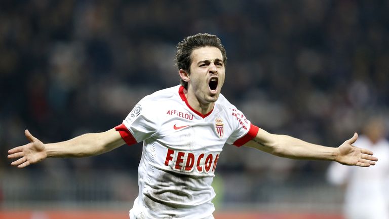 Monaco's Portuguese midfielder Silva Bernardo celebrates after scoring 