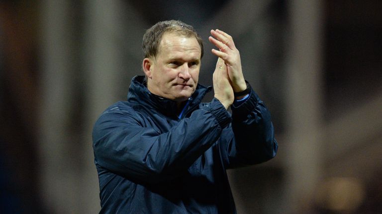 Simon Grayson applauds the supporters at the end of the FA Cup fifth round match between Preston North End and Manchester United at Deepdale Stadium