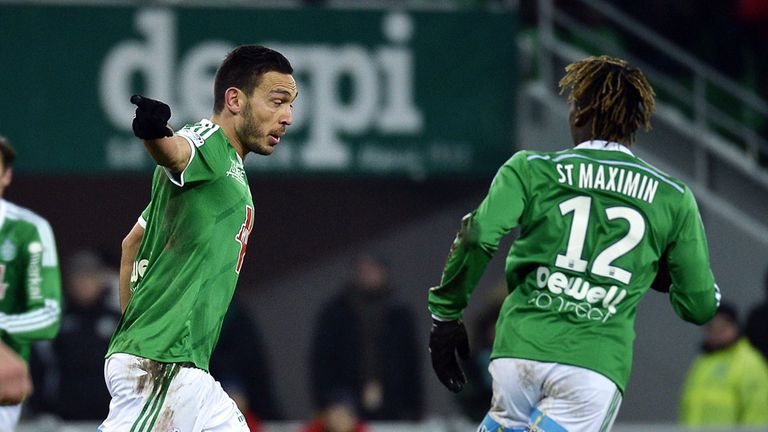 St Etienne's Mevlut Erding celebrates after scoring the sixth and final goal of the game