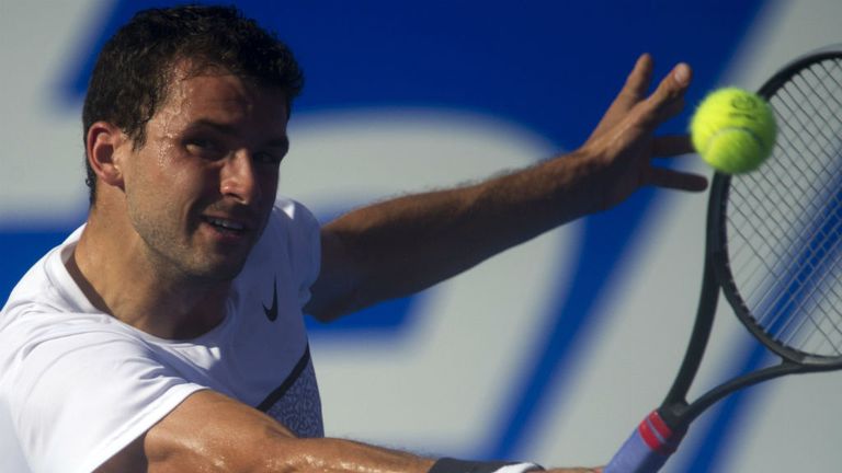 Grigor Dimitrov returns the ball to Ryan Harrison during the Mexico Open in Acapulco