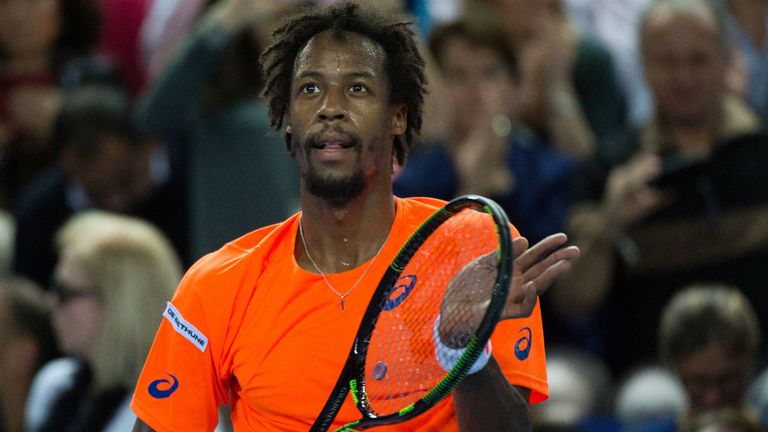 Gael Monfils reacts after defeating Roberto Bautista Agut in the Open 13 semi-final in Marseille