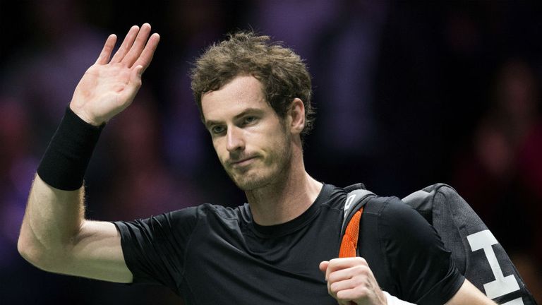 Andy Murray salutes the crowd after his match against Gilles Simon at the ABN AMRO in Rotterdam
