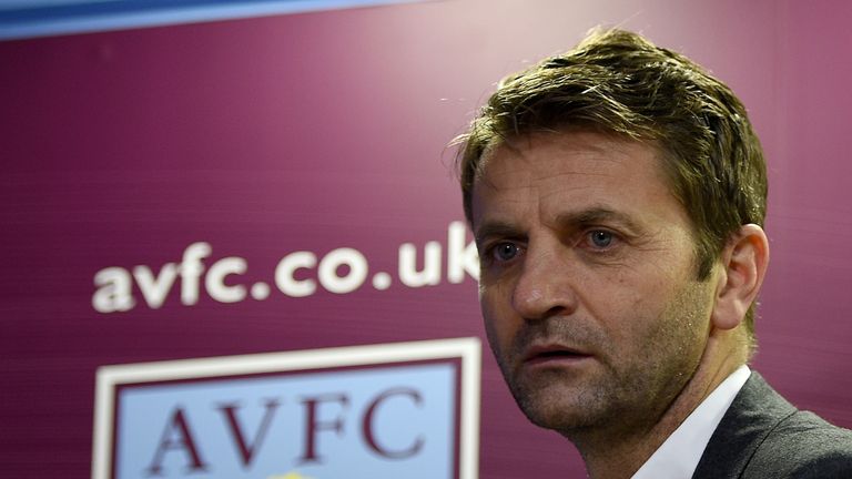BIRMINGHAM, ENGLAND - FEBRUARY 16:  Tim Sherwood the Aston Villa manager faces the cameras during his press conference at the Villa Park Stadium on Februar