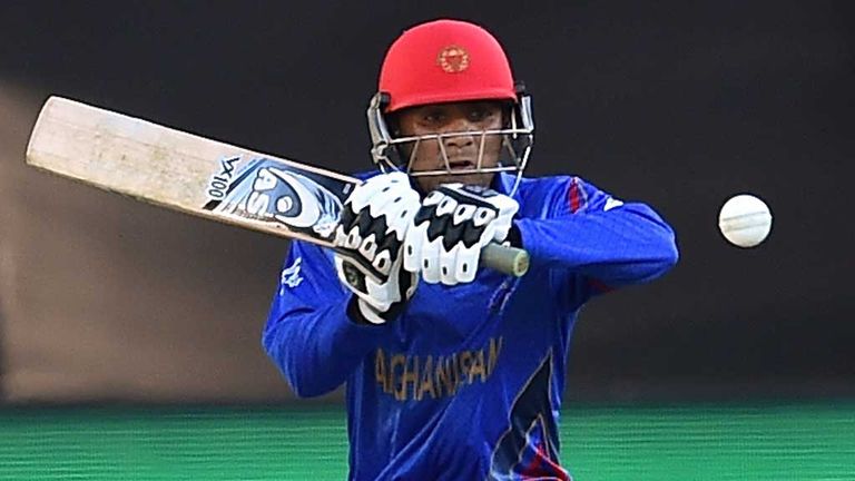 Afghanistan's Usman Ghani pulls India's Mohit Sharma in the World Cup warm-up match