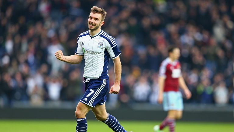James Morrison of West Bromwich Albion celebrates as he scores their second goal