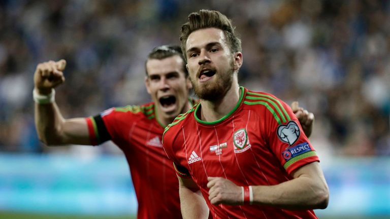 Aaron Ramsey goal celeb, Israel v Wales, European Qualifiers