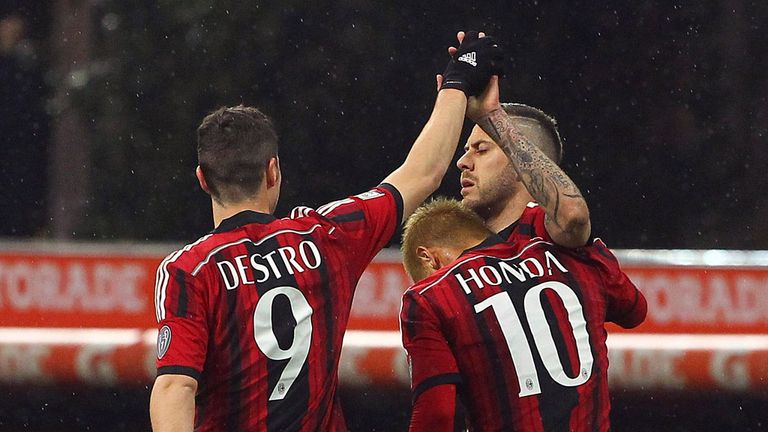 Jeremy Menez (right) celebrates after scoring for AC Milan
