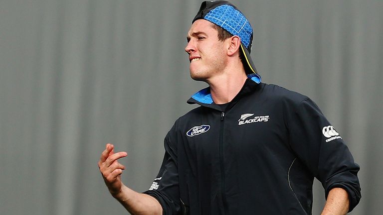 Injured bowler Adam Milne during a net session at Eden Park, Auckland, on Monday