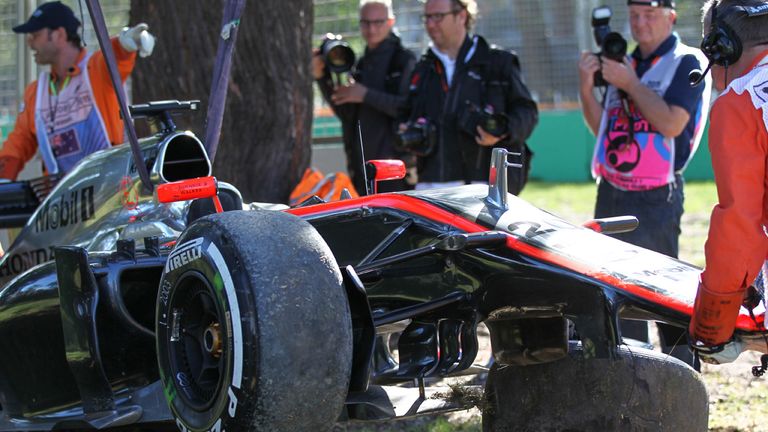 The crashed car of Kevin Magnussen 