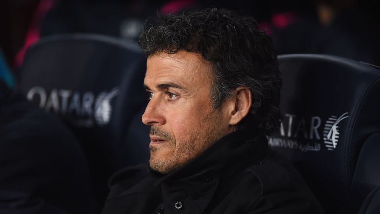 Luis Enrique manager of Barcelona looks on prior to the La Liga match between FC Barcelona and Real Madrid CF at Camp Nou on 