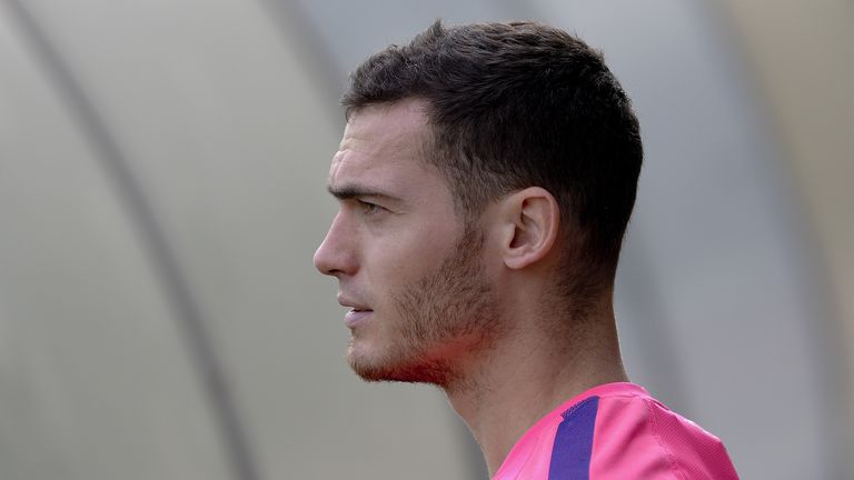 Thomas Vermaelen looks on during a training session.