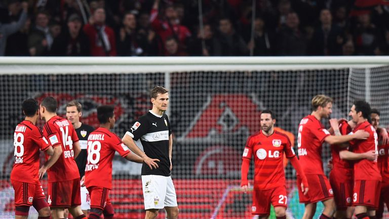Bayer Leverkusen celebrate their fourth goal