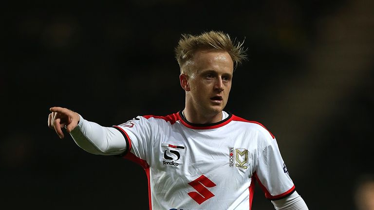 Ben Reeves of MK Dons in action during the FA Cup Second Round match between MK Dons and Chesterfield