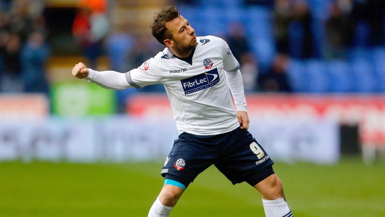 Adam Le Fondre of Bolton celebrates after scoring his second goal during the Sky Bet Championship match between Bolton and Millwall