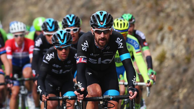 Sir Bradley Wiggins of Great Britain and Team Sky rides during stage five of the Paris - Nice cycling race between Saint-Etien