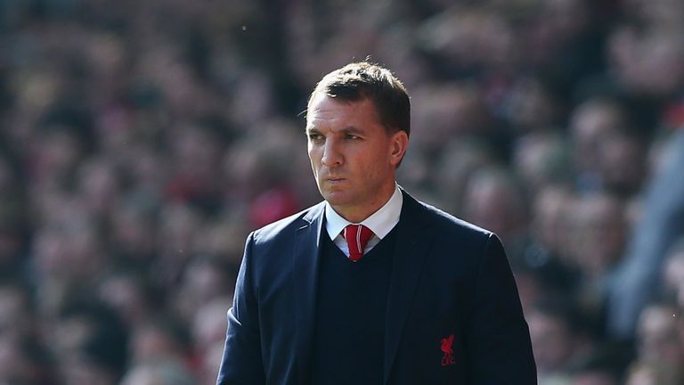 Brendan Rodgers, manager of Liverpool looks on during the Barclays Premier League match between Liverpool and Manchester Un