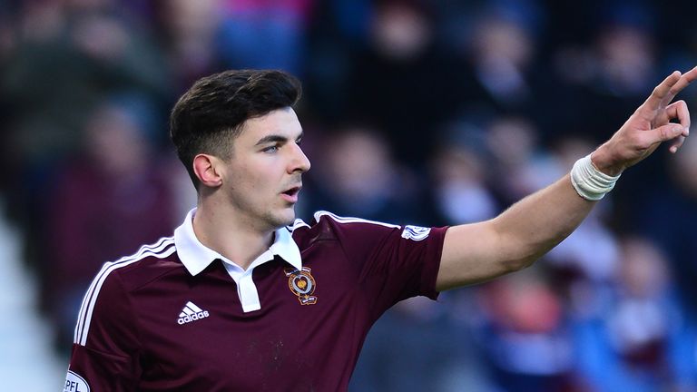 EDINBURGH, SCOTLAND - JANUARY 3 : Callum Paterson of Heart of Midlothian in action during the Scottish Championship match between Heart of Midlothian F.C. 