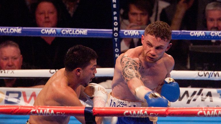 Carl Frampton (right) in action against Chris Avalos at the Odyssey Arena, Belfast.