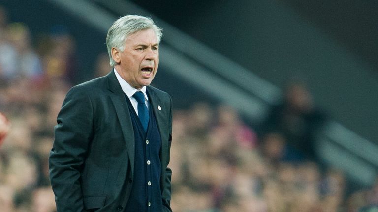 BILBAO, SPAIN - MARCH 07: Head coach Carlo Ancelotti of Real Madrid reacts during the La Liga match between Athletic Club Bilbao and Real Madrid CF at San 
