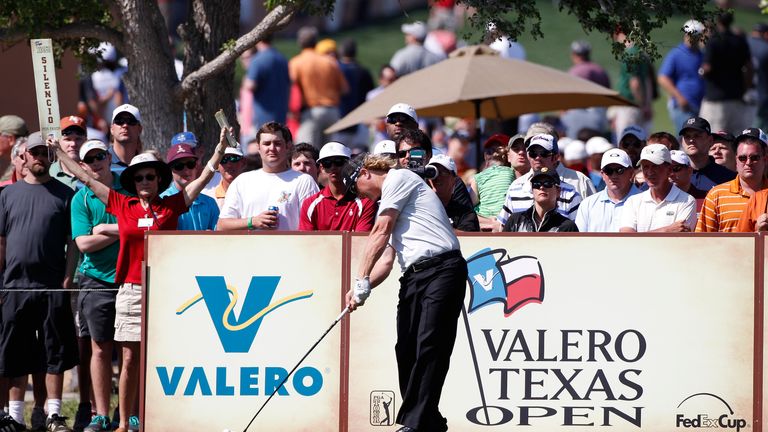 Charley Hoffman hits his drive on the 17th hole during the third round of the Valero Texas Open held at the AT&T Oaks Course.