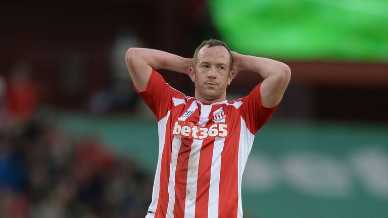 Charlie Adam of Stoke City reacts during the Barclays Premier League match between Stoke City and Hull City