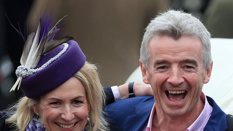 Winning owner Michael O'Leary and his wife Anita Farrell celebrate