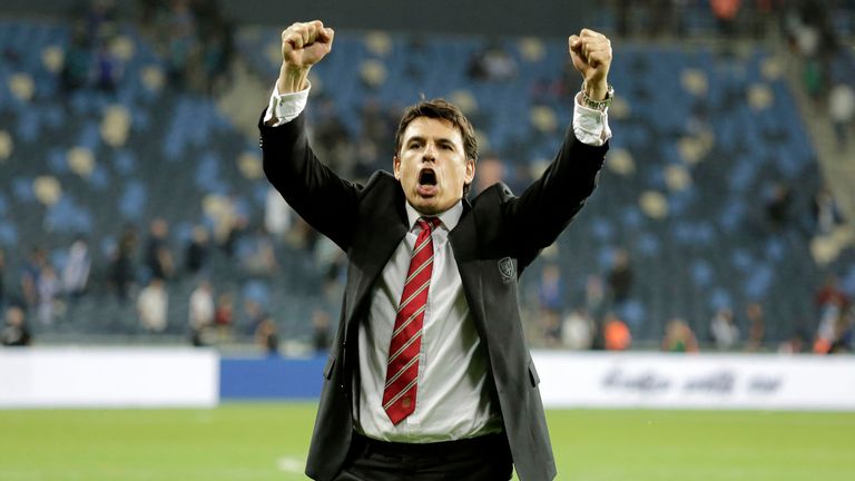 Wales manager Chris Coleman celebrates after the UEFA Euro 2016 Qualifier against Israel at the Sammy Ofer Stadium, Haifa, Israel.