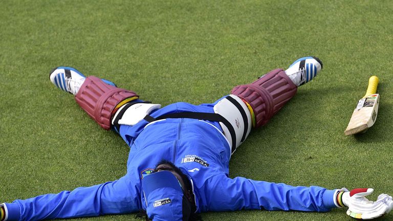 Chris Gayle takes a moment out during a West Indies training session