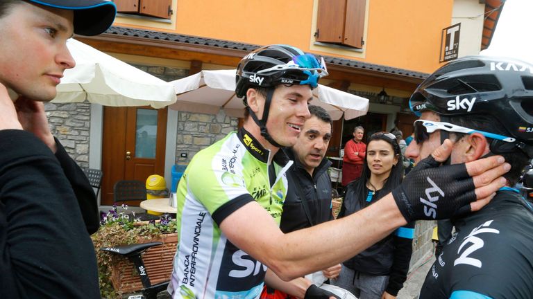 Ben Swift and   after Stage 4 of the 2015 Coppi Bartali