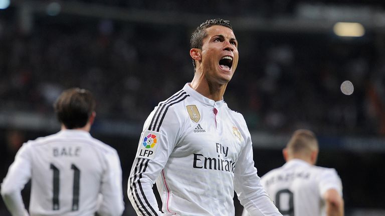 Cristiano Ronaldo of Real Madrid celebrates after scoring his team's opening goal during the La Liga match between Real Madrid and Villarreal