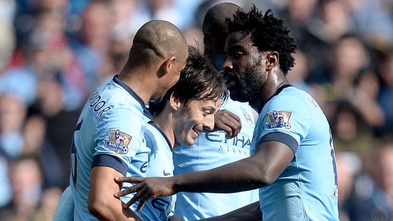 Manchester City's David Silva (centre) is congratulated after scoring against West Brom