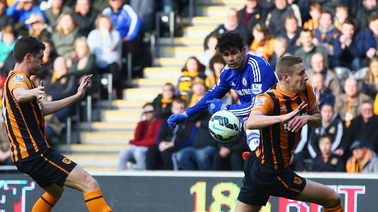 Diego Costa scores Chelsea's second goal against Hull