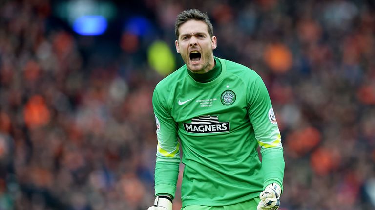 Celtic keeper Craig Gordon roars with delight as his side take the lead