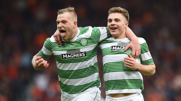 Celtic's James Forrest (right) celebrates with John Guidetti after putting his side 2-0 up.