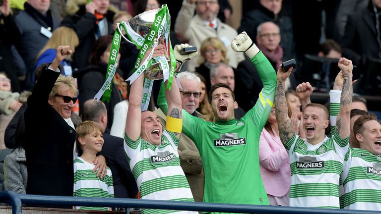 Scott Brown lifts the Scottish League Cup for Celtic