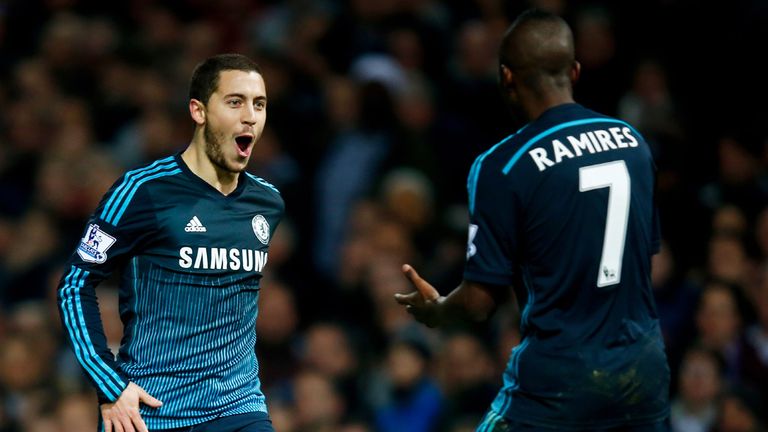 Eden Hazard celebrates with Ramires