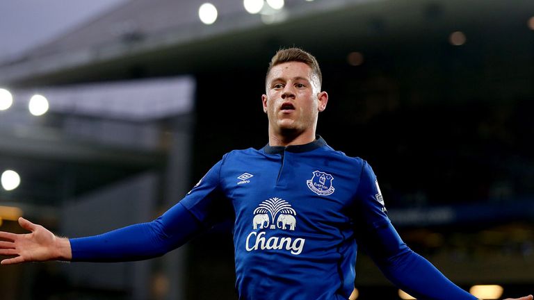 Everton's Ross Barkley celebrates scoring his sides third goal of the game during the Barclays Premier League match at Goodison Park, Liverpool