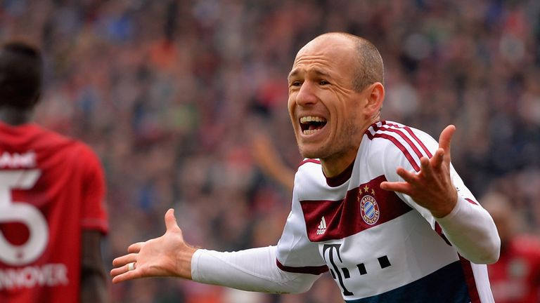 HANOVER, GERMANY - MARCH 07:  Arjen Robben of FC Bayern Muenchen reacts during the Bundesliga match 