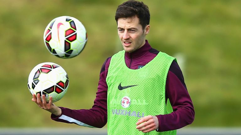 Ryan Mason of England looks on during an England training session at St Georges Park