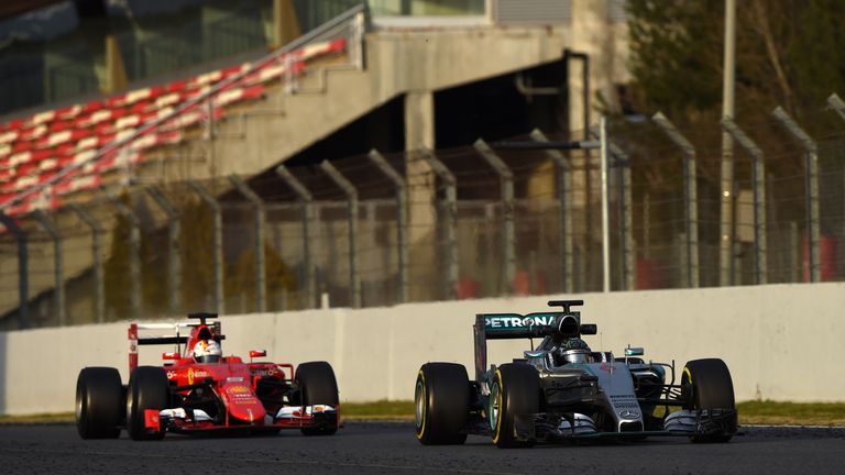 Rosberg and Vettel in Barcelona pre-seasonn