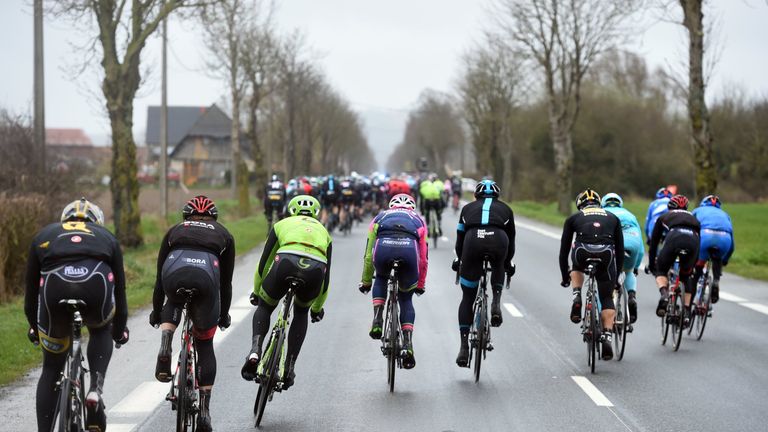 Crosswinds have split the peloton in the 2015 Ghent-Wevelgem