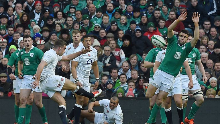 England's George Ford slots over a drop-kick