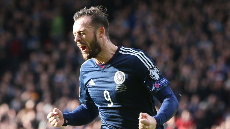 Scotland's striker Steven Fletcher celebrates after scoring against Gibraltar
