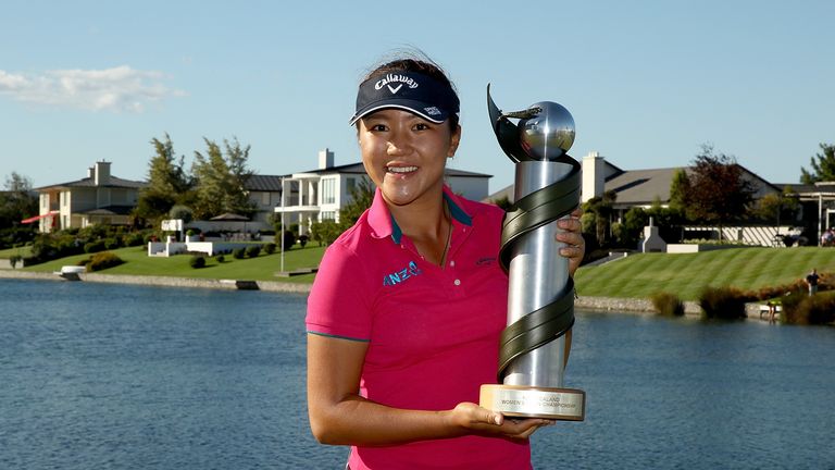 Lydia Ko of New Zealand poses with the ISPS Handa New Zealand Women's Open trophy